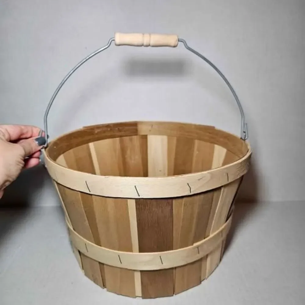 Two Toned One Peck Bushel Fruit Basket Harvest Farmhouse Natural, Unfinished